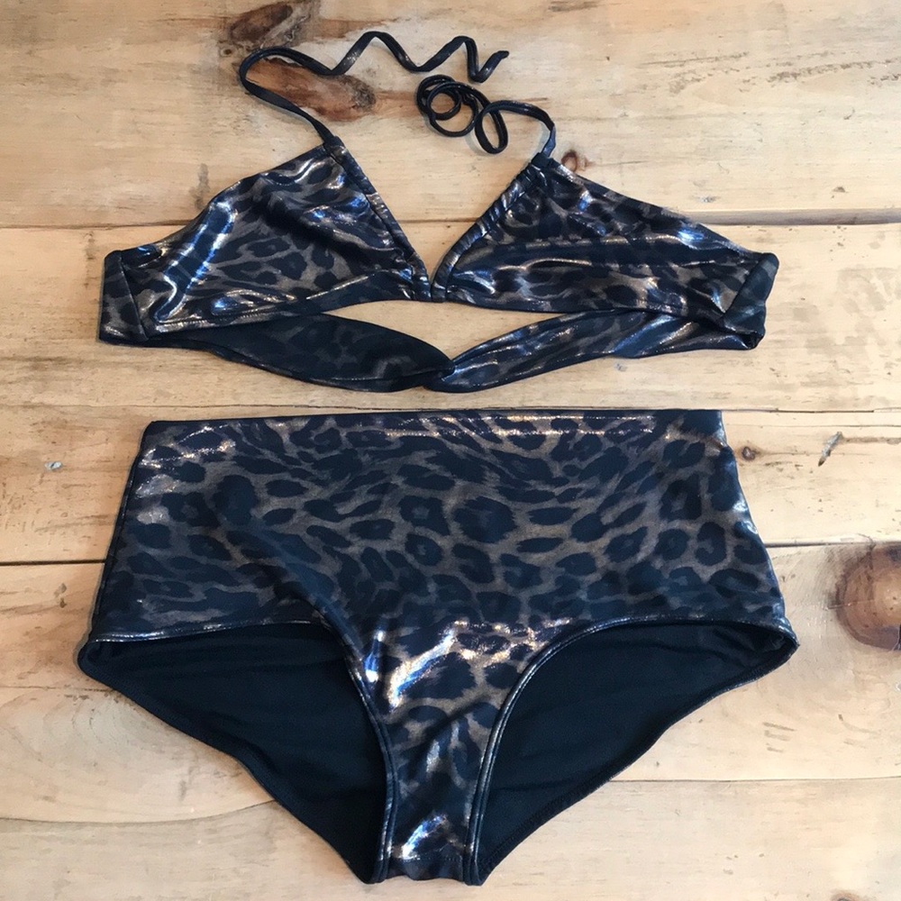 By Malene Birger lamé leopard print halter bikini